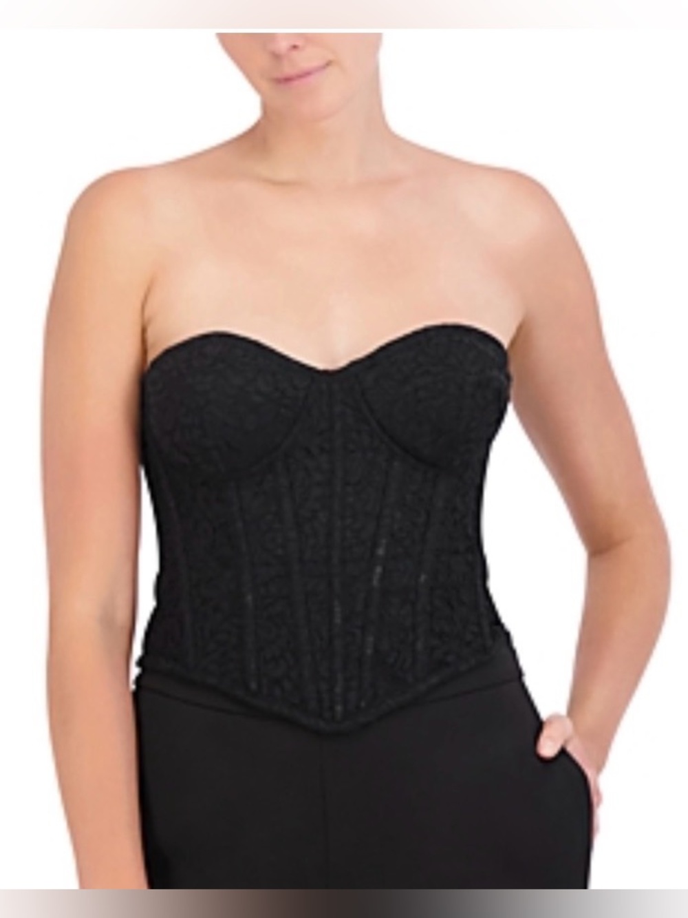 BCBGMaxAzria Black Strapless Lace Corset Bustier